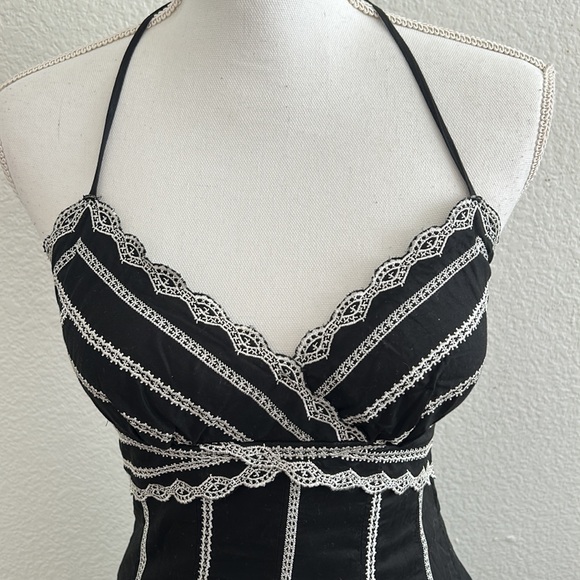 Vintage 90s Black & White Lace Feminine Womens Size 0 Midi Dress - Picture 2 of 8